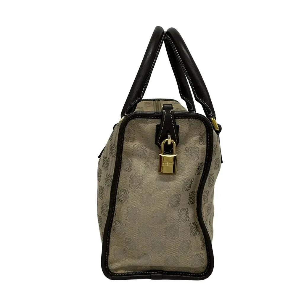 Loewe Handbag Beige Khaki Dark Brown Jacquard Leather